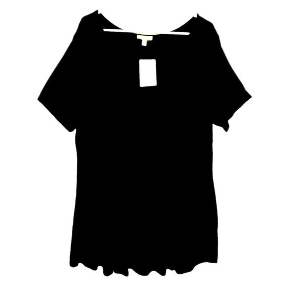 NWT Como Vintage Women Hi/Low Black Stretch Peplum Back Tunic Top  - 1X/2X - Picture 1 of 8